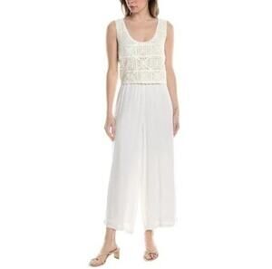 INDIO COLLECTIVE White Wide Leg Crochet Top Jumpsuit Size S